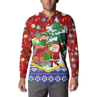 Croatia Christmas Button Sweatshirt with Santa Sleigh Presents and Red Checkered Crest - Wonder Print Shop