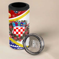 Croatia Christmas 4 in 1 Can Cooler Tumbler with Santa Sleigh Presents and Red Checkered Crest - Wonder Print Shop