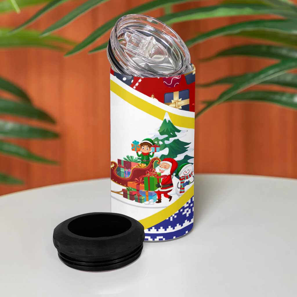 Croatia Christmas 4 in 1 Can Cooler Tumbler with Santa Sleigh Presents and Red Checkered Crest - Wonder Print Shop