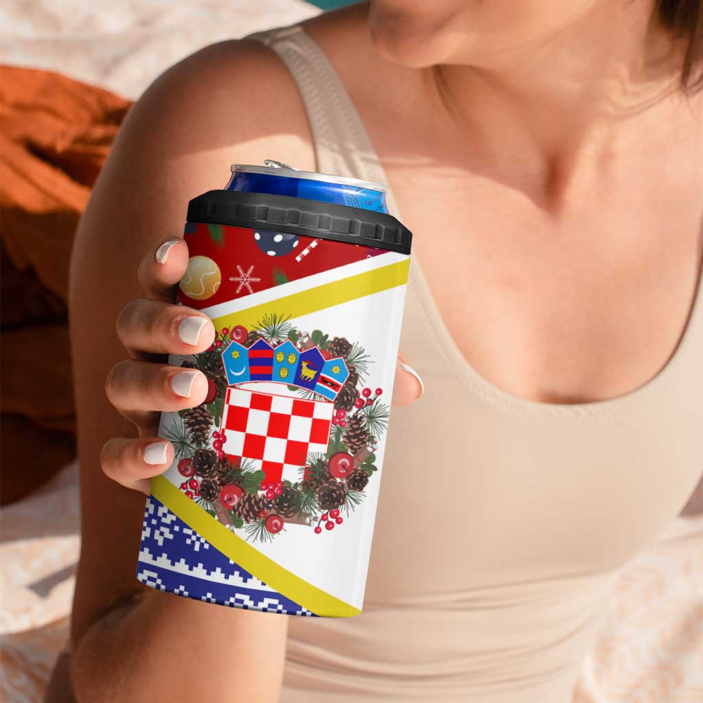 Croatia Christmas 4 in 1 Can Cooler Tumbler with Santa Sleigh Presents and Red Checkered Crest - Wonder Print Shop