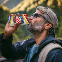 Croatia Christmas 4 in 1 Can Cooler Tumbler with Santa Sleigh Presents and Red Checkered Crest - Wonder Print Shop