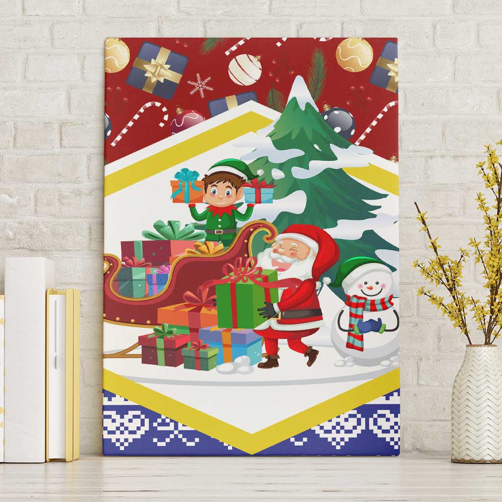 Croatia Christmas Canvas Wall Art with Santa Sleigh Presents and Red Checkered Crest - Wonder Print Shop