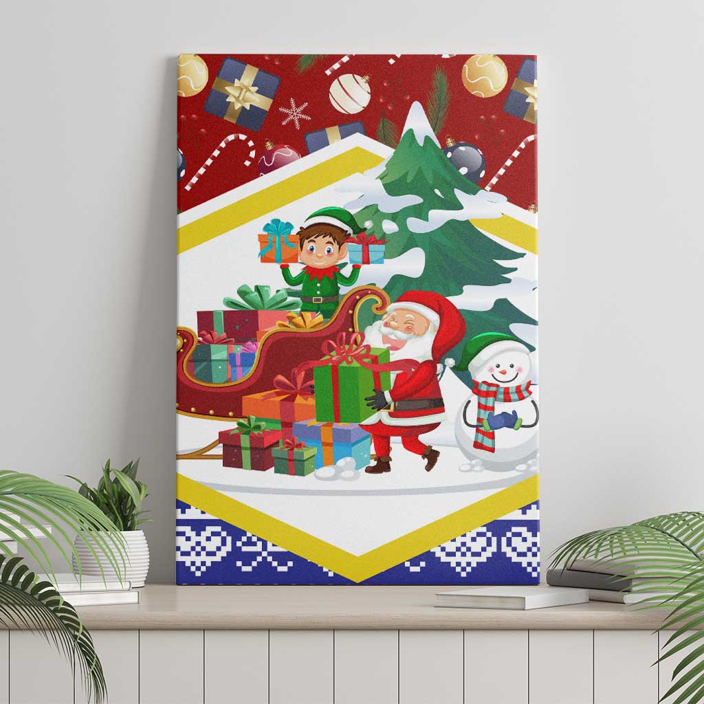 Croatia Christmas Canvas Wall Art with Santa Sleigh Presents and Red Checkered Crest - Wonder Print Shop