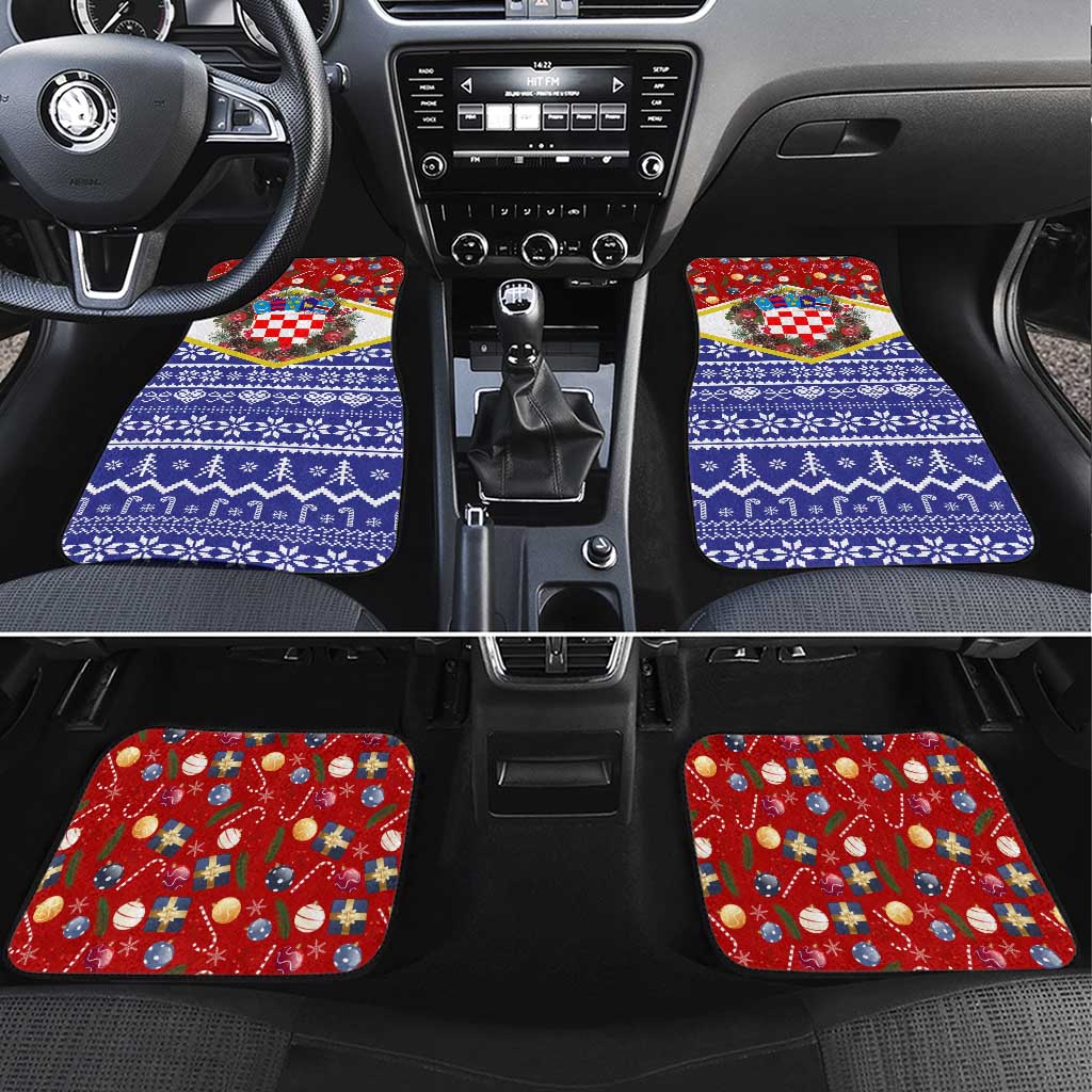 Croatia Christmas Car Mats with Santa Sleigh Presents and Red Checkered Crest - Wonder Print Shop