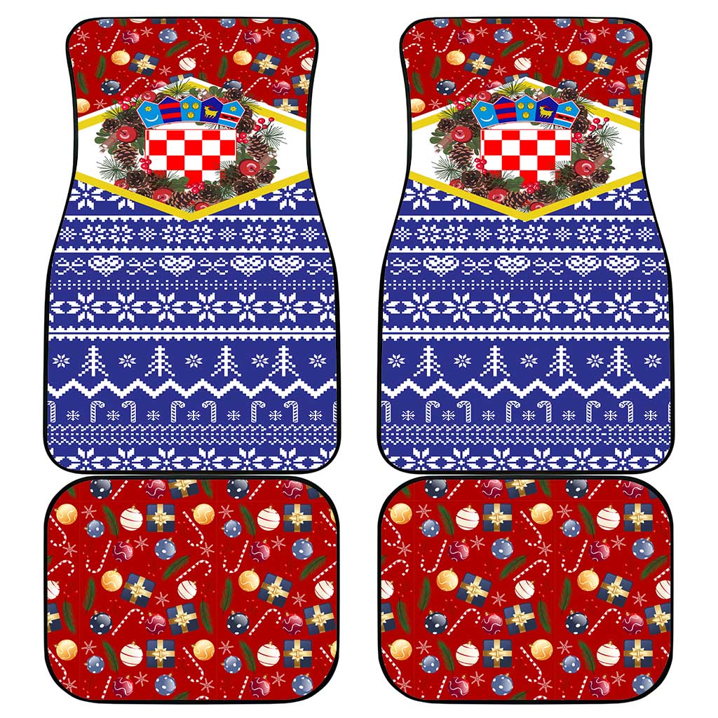 Croatia Christmas Car Mats with Santa Sleigh Presents and Red Checkered Crest - Wonder Print Shop