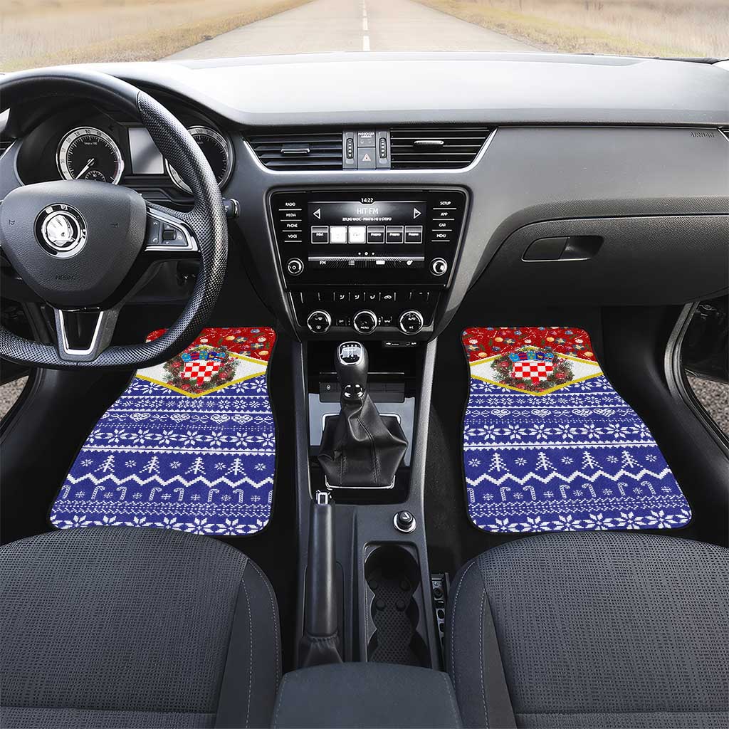Croatia Christmas Car Mats with Santa Sleigh Presents and Red Checkered Crest - Wonder Print Shop