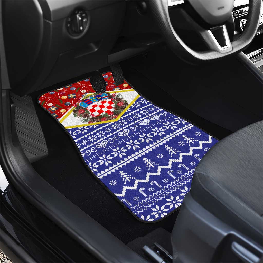 Croatia Christmas Car Mats with Santa Sleigh Presents and Red Checkered Crest - Wonder Print Shop