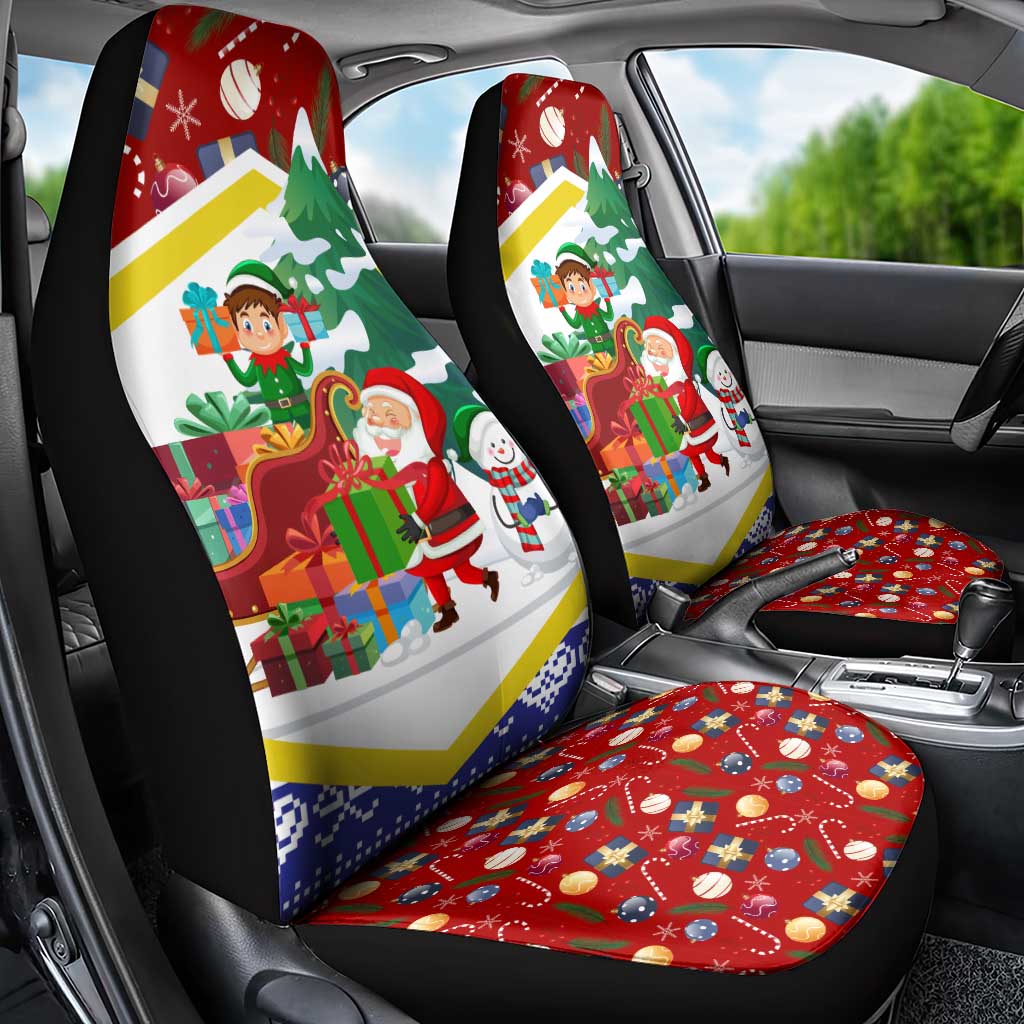Croatia Christmas Car Seat Cover with Santa Sleigh Presents and Red Checkered Crest - Wonder Print Shop