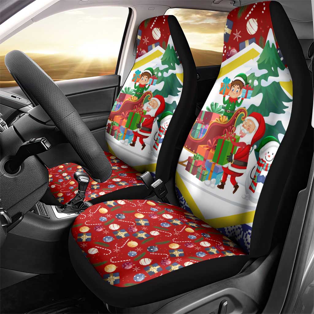 Croatia Christmas Car Seat Cover with Santa Sleigh Presents and Red Checkered Crest - Wonder Print Shop