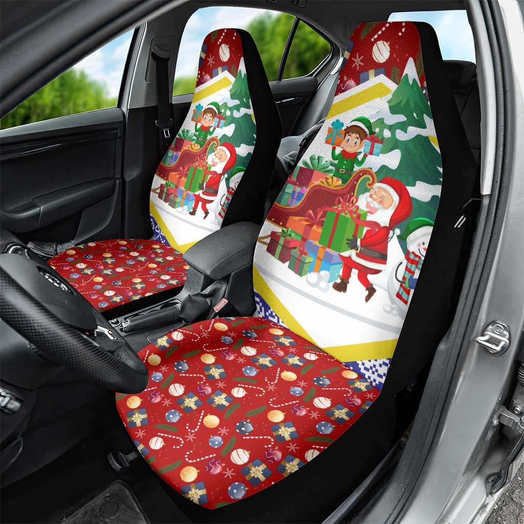 Croatia Christmas Car Seat Cover with Santa Sleigh Presents and Red Checkered Crest - Wonder Print Shop