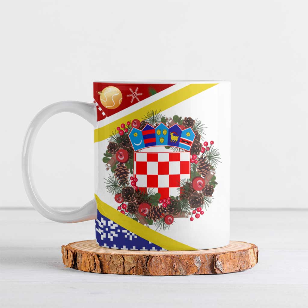 Croatia Christmas Ceramic Mug with Santa Sleigh Presents and Red Checkered Crest - Wonder Print Shop