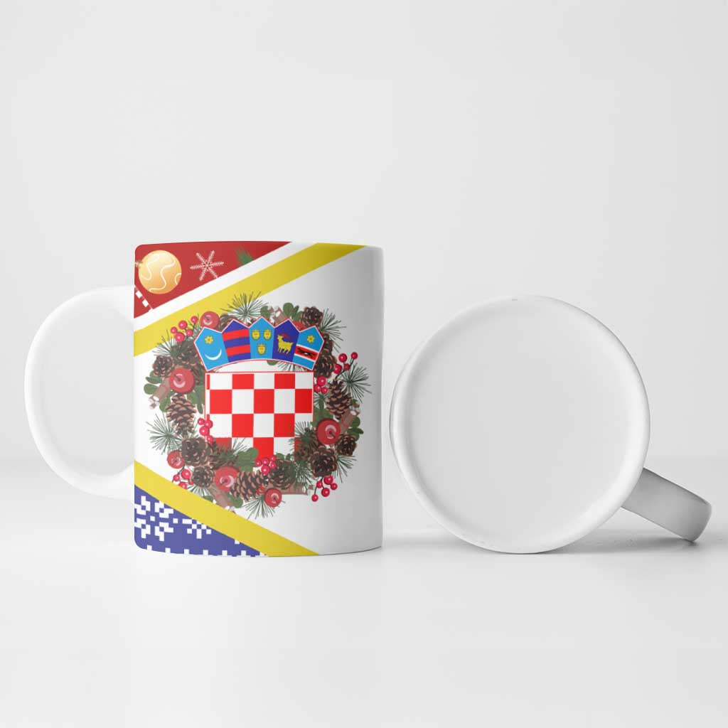 Croatia Christmas Ceramic Mug with Santa Sleigh Presents and Red Checkered Crest - Wonder Print Shop