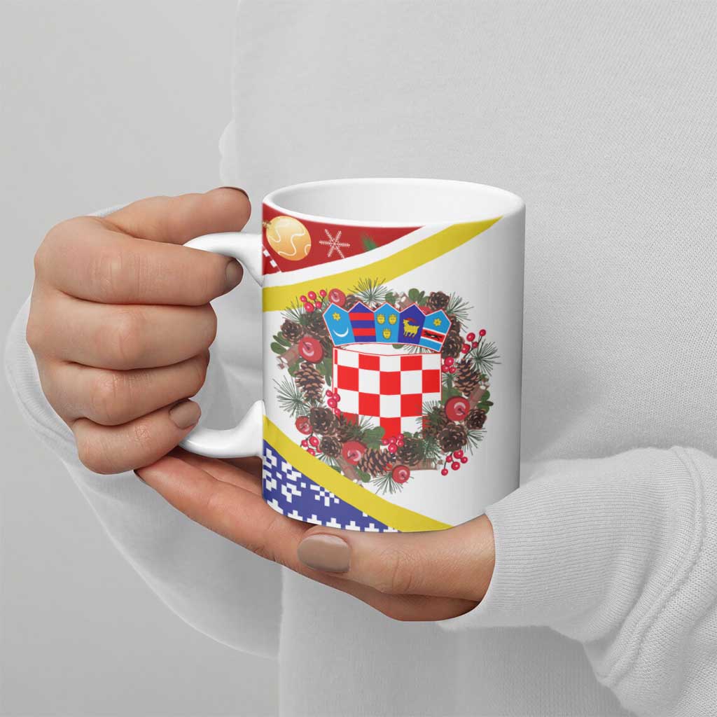 Croatia Christmas Ceramic Mug with Santa Sleigh Presents and Red Checkered Crest - Wonder Print Shop