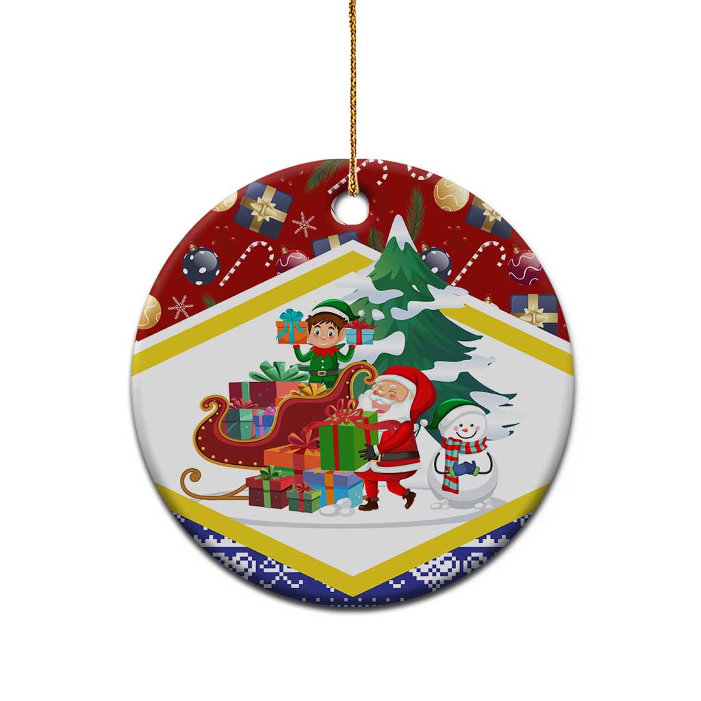 Croatia Christmas Ceramic Ornament with Santa Sleigh Presents and Red Checkered Crest - Wonder Print Shop