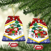 Croatia Christmas Ceramic Ornament with Santa Sleigh Presents and Red Checkered Crest - Wonder Print Shop