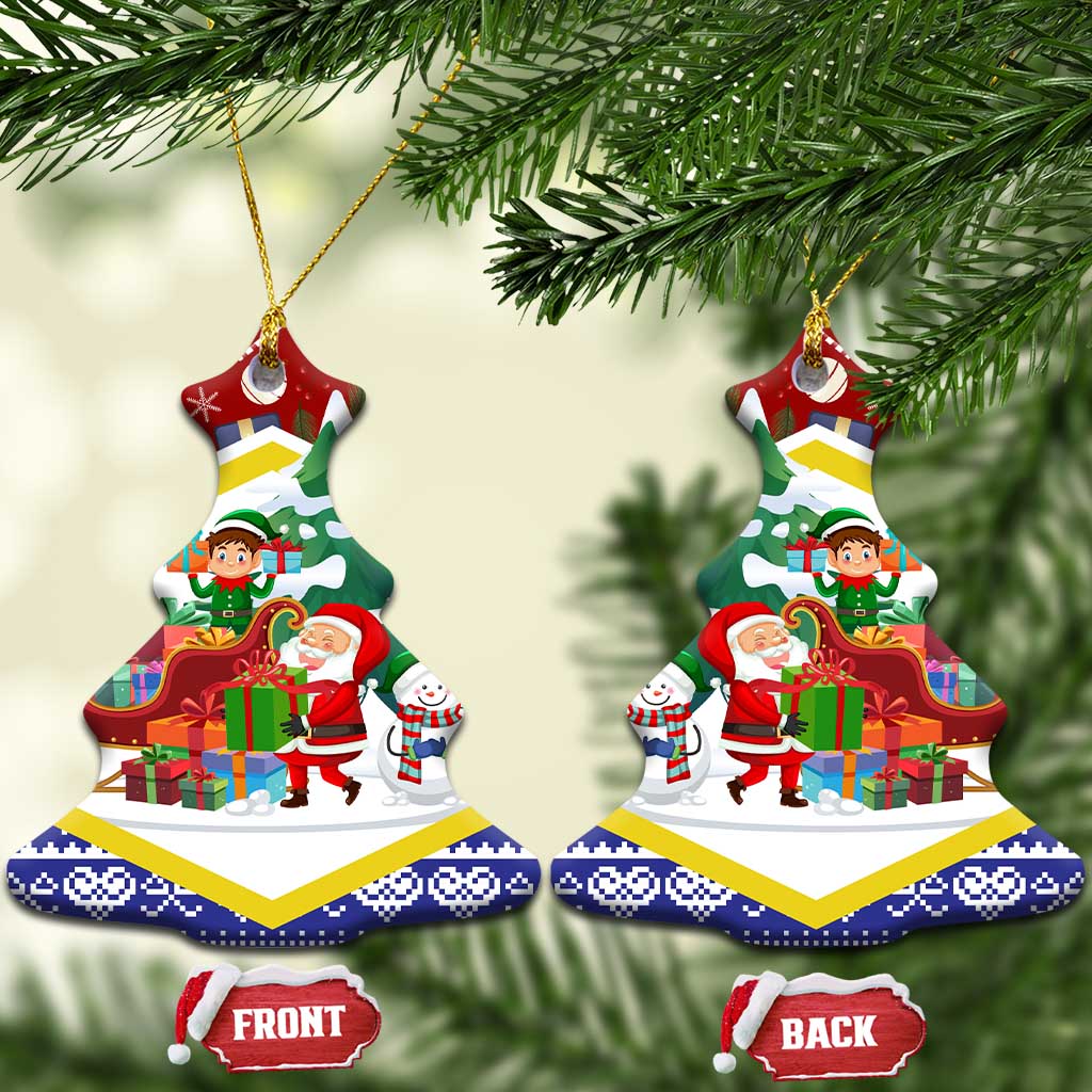 Croatia Christmas Ceramic Ornament with Santa Sleigh Presents and Red Checkered Crest - Wonder Print Shop