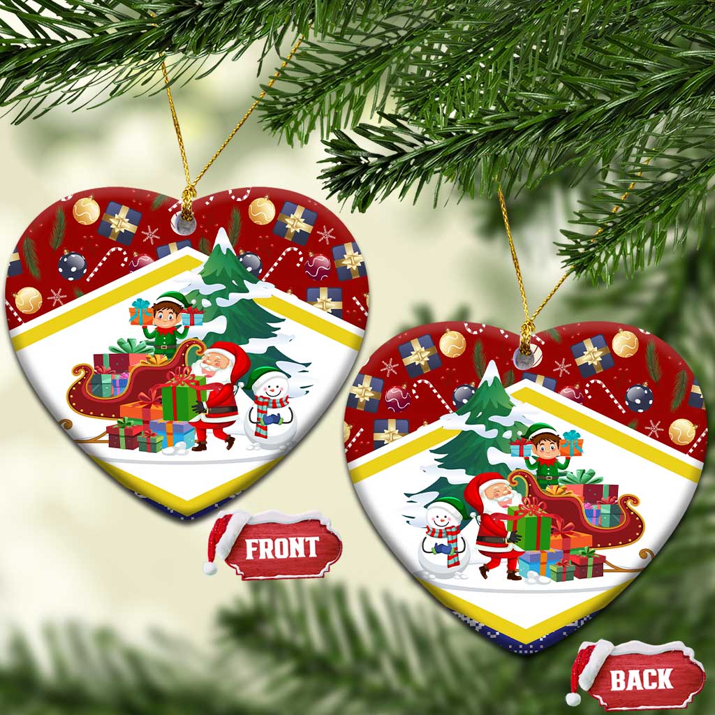 Croatia Christmas Ceramic Ornament with Santa Sleigh Presents and Red Checkered Crest - Wonder Print Shop