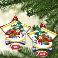 Croatia Christmas Ceramic Ornament with Santa Sleigh Presents and Red Checkered Crest - Wonder Print Shop