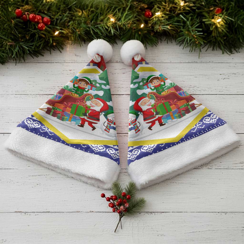 Croatia Christmas Santa Hat with Santa Sleigh Presents and Red Checkered Crest - Wonder Print Shop