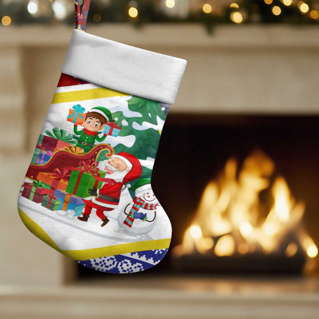 Croatia Christmas Stocking with Santa Sleigh Presents and Red Checkered Crest - Wonder Print Shop