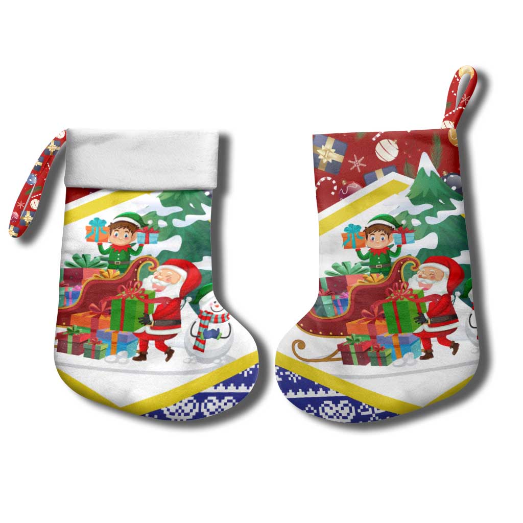 Croatia Christmas Stocking with Santa Sleigh Presents and Red Checkered Crest - Wonder Print Shop