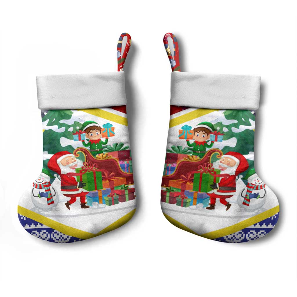 Croatia Christmas Stocking with Santa Sleigh Presents and Red Checkered Crest - Wonder Print Shop