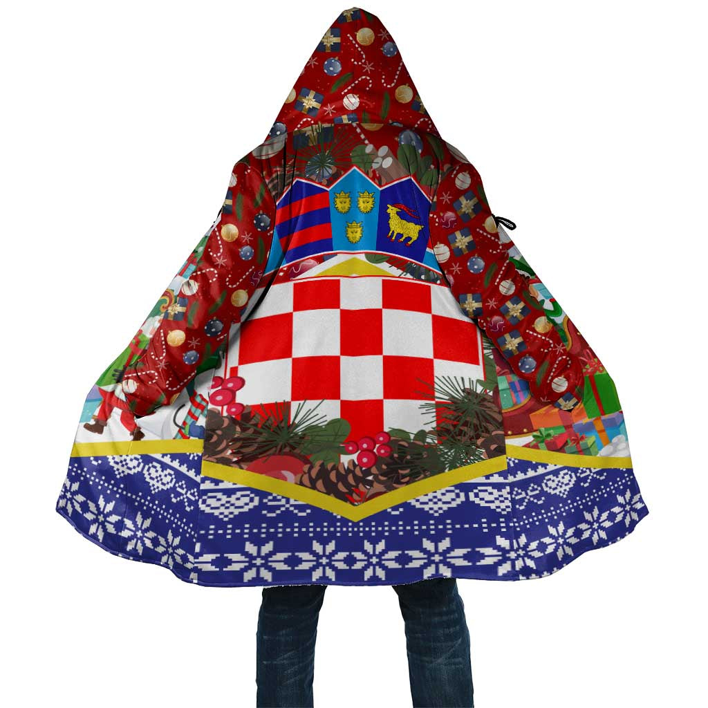 Croatia Christmas Cloak with Santa Sleigh Presents and Red Checkered Crest - Wonder Print Shop