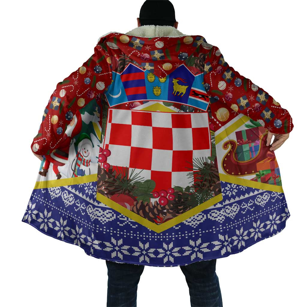 Croatia Christmas Cloak with Santa Sleigh Presents and Red Checkered Crest - Wonder Print Shop