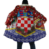 Croatia Christmas Cloak with Santa Sleigh Presents and Red Checkered Crest - Wonder Print Shop