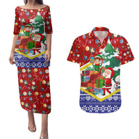 Croatia Christmas Couples Matching Puletasi and Hawaiian Shirt with Santa Sleigh Presents and Red Checkered Crest - Wonder Print Shop