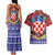 Croatia Christmas Couples Matching Tank Maxi Dress and Hawaiian Shirt with Santa Sleigh Presents and Red Checkered Crest - Wonder Print Shop