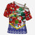 Croatia Christmas Cross Shoulder Shirt with Santa Sleigh Presents and Red Checkered Crest - Wonder Print Shop