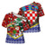 Croatia Christmas Cross Shoulder Shirt with Santa Sleigh Presents and Red Checkered Crest - Wonder Print Shop