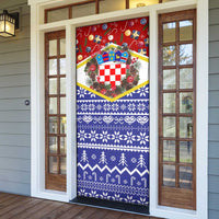 Croatia Christmas Door Cover with Santa Sleigh Presents and Red Checkered Crest - Wonder Print Shop