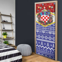 Croatia Christmas Door Cover with Santa Sleigh Presents and Red Checkered Crest - Wonder Print Shop