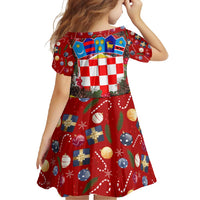 Croatia Christmas Family Matching Long Sleeve Bodycon Dress and Hawaiian Shirt with Santa Sleigh Presents and Red Checkered Crest - Wonder Print Shop