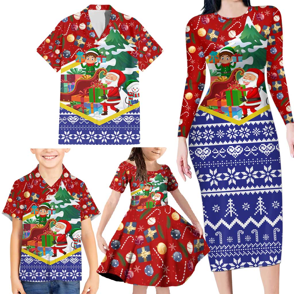 Croatia Christmas Family Matching Long Sleeve Bodycon Dress and Hawaiian Shirt with Santa Sleigh Presents and Red Checkered Crest - Wonder Print Shop