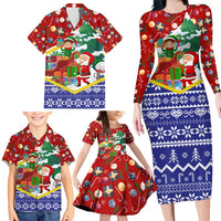 Croatia Christmas Family Matching Long Sleeve Bodycon Dress and Hawaiian Shirt with Santa Sleigh Presents and Red Checkered Crest - Wonder Print Shop