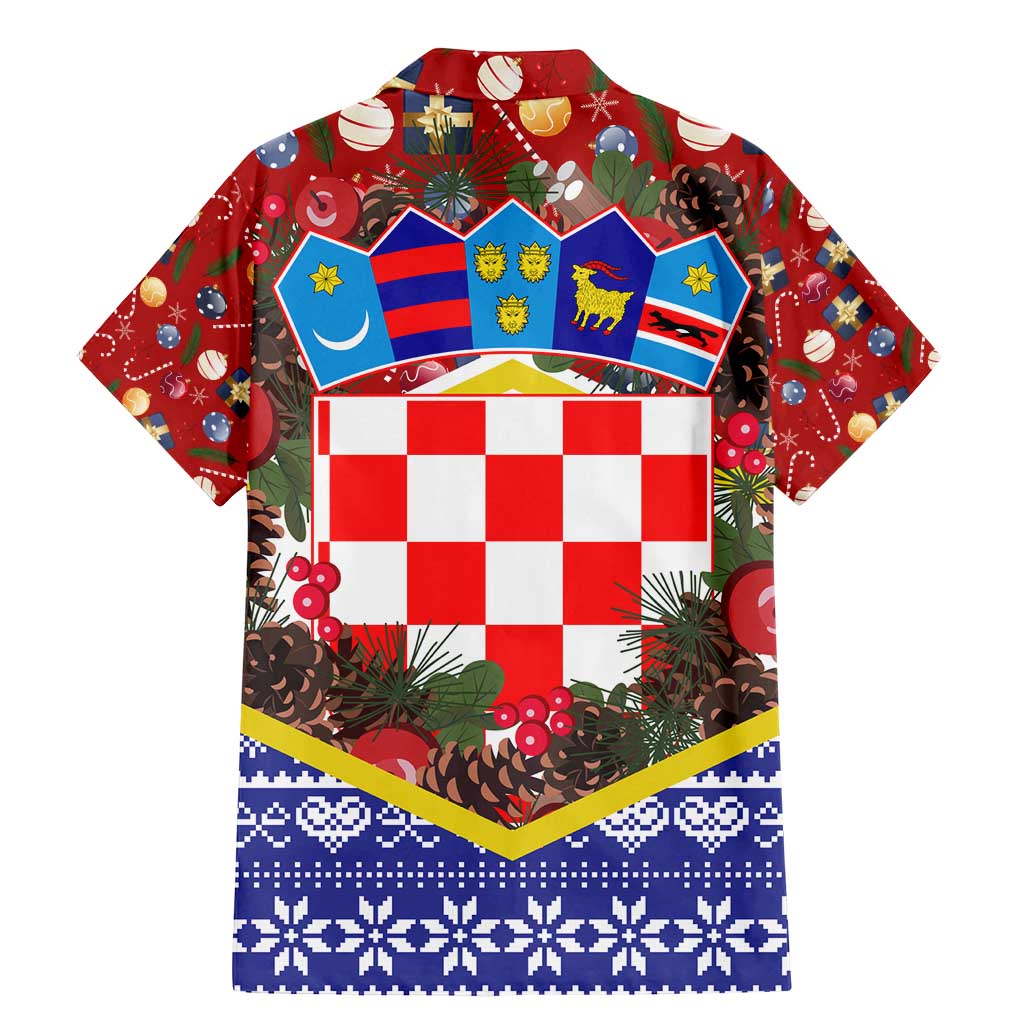 Croatia Christmas Family Matching Mermaid Dress and Hawaiian Shirt with Santa Sleigh Presents and Red Checkered Crest - Wonder Print Shop