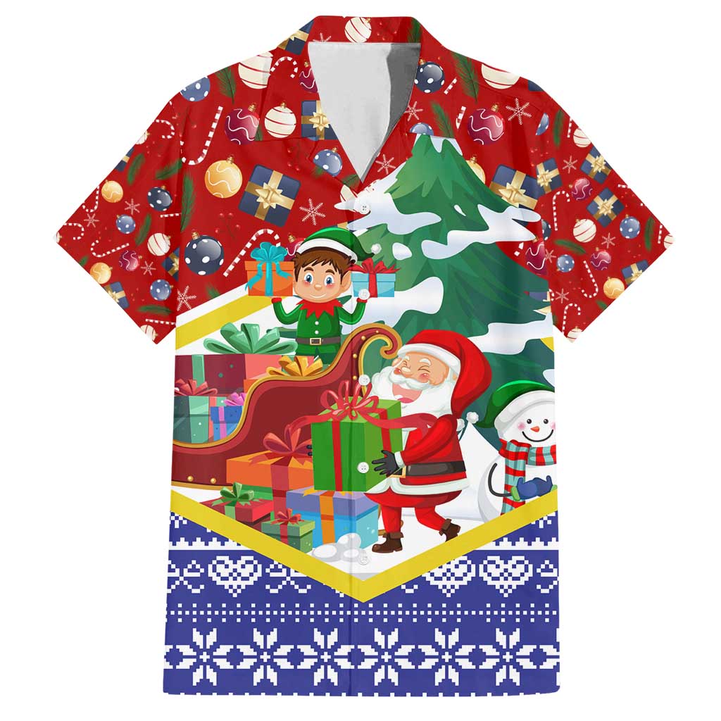Croatia Christmas Family Matching Off Shoulder Maxi Dress and Hawaiian Shirt with Santa Sleigh Presents and Red Checkered Crest - Wonder Print Shop