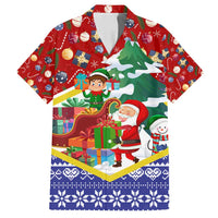 Croatia Christmas Family Matching Off Shoulder Short Dress and Hawaiian Shirt with Santa Sleigh Presents and Red Checkered Crest - Wonder Print Shop