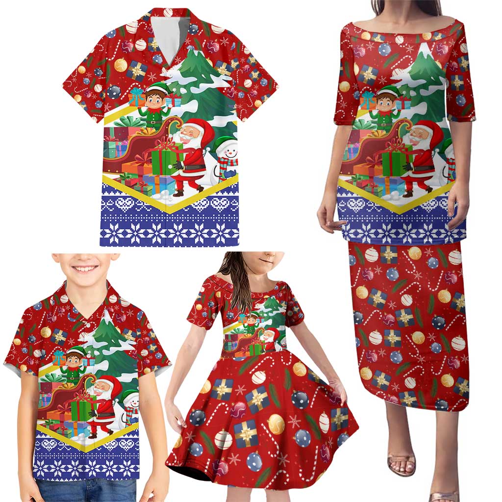 Croatia Christmas Family Matching Puletasi and Hawaiian Shirt with Santa Sleigh Presents and Red Checkered Crest - Wonder Print Shop