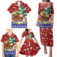 Croatia Christmas Family Matching Puletasi and Hawaiian Shirt with Santa Sleigh Presents and Red Checkered Crest - Wonder Print Shop