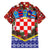 Croatia Christmas Family Matching Short Sleeve Bodycon Dress and Hawaiian Shirt with Santa Sleigh Presents and Red Checkered Crest - Wonder Print Shop