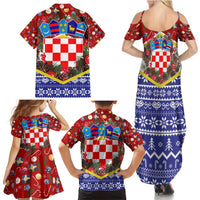 Croatia Christmas Family Matching Summer Maxi Dress and Hawaiian Shirt with Santa Sleigh Presents and Red Checkered Crest - Wonder Print Shop