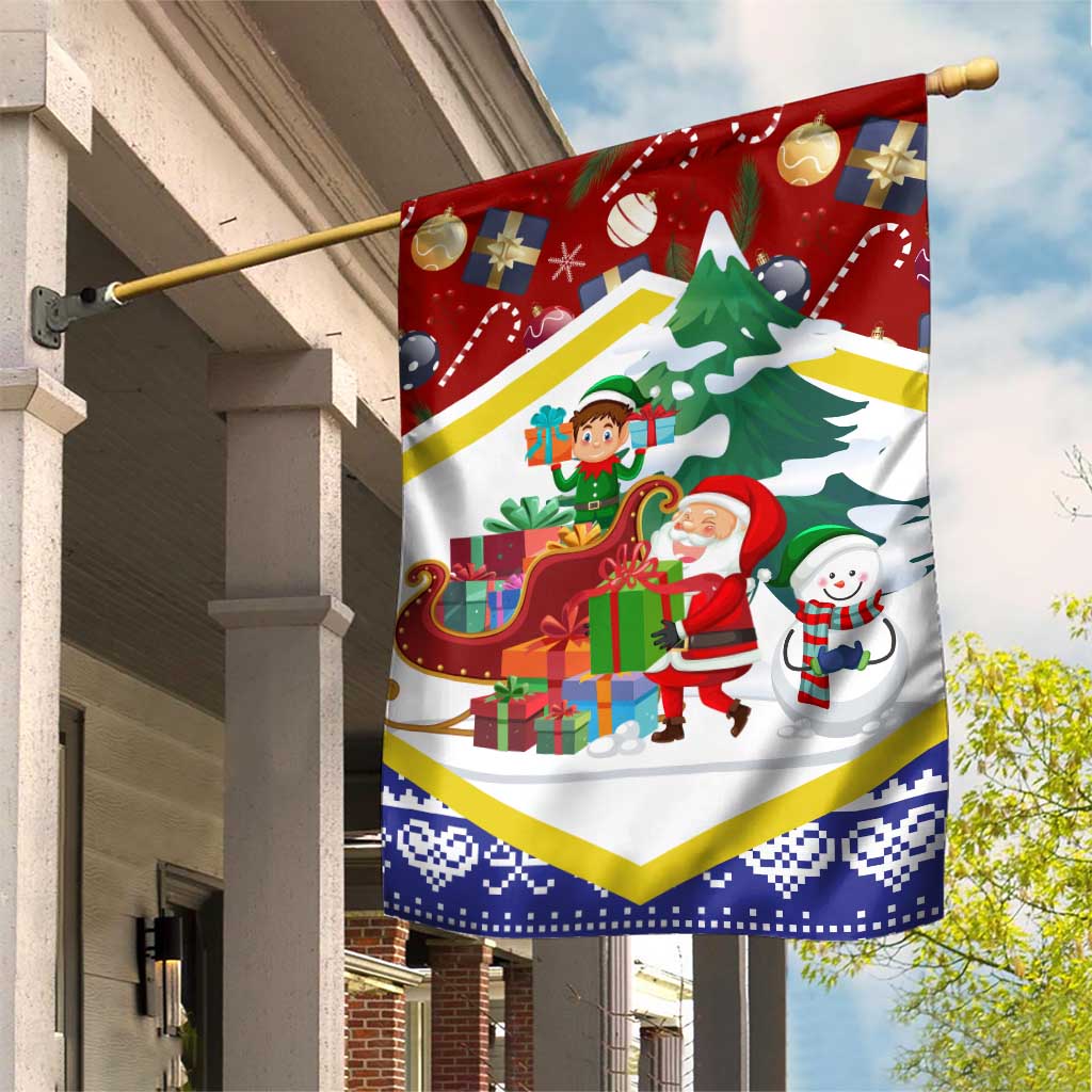 Croatia Christmas Garden Flag with Santa Sleigh Presents and Red Checkered Crest - Wonder Print Shop