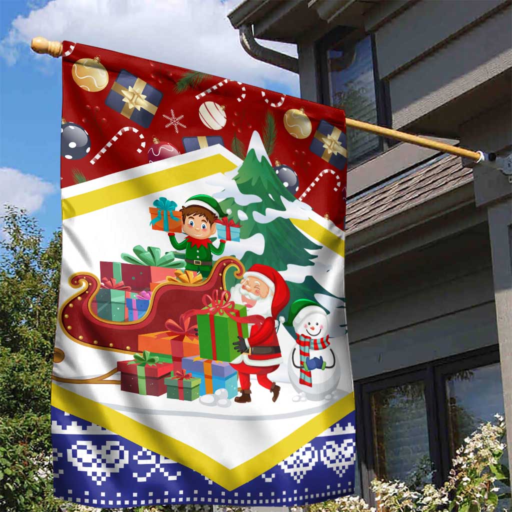 Croatia Christmas Garden Flag with Santa Sleigh Presents and Red Checkered Crest - Wonder Print Shop
