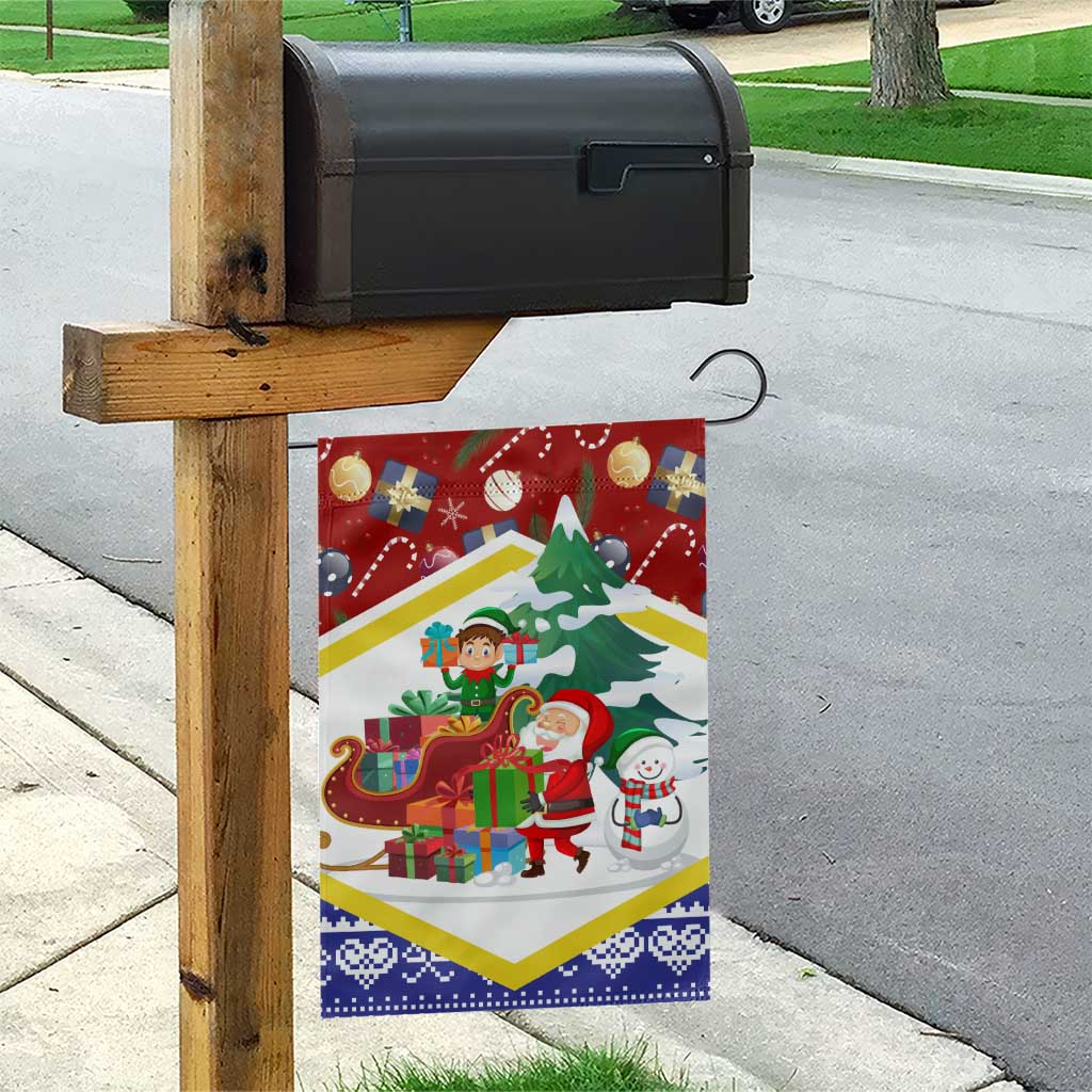 Croatia Christmas Garden Flag with Santa Sleigh Presents and Red Checkered Crest - Wonder Print Shop