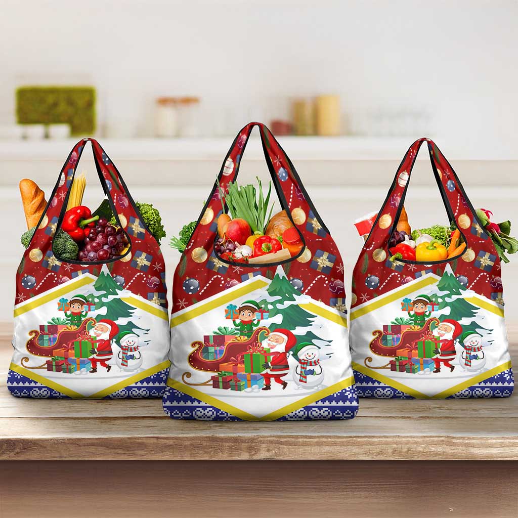 Croatia Christmas Grocery Bag with Santa Sleigh Presents and Red Checkered Crest - Wonder Print Shop