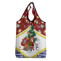 Croatia Christmas Grocery Bag with Santa Sleigh Presents and Red Checkered Crest - Wonder Print Shop